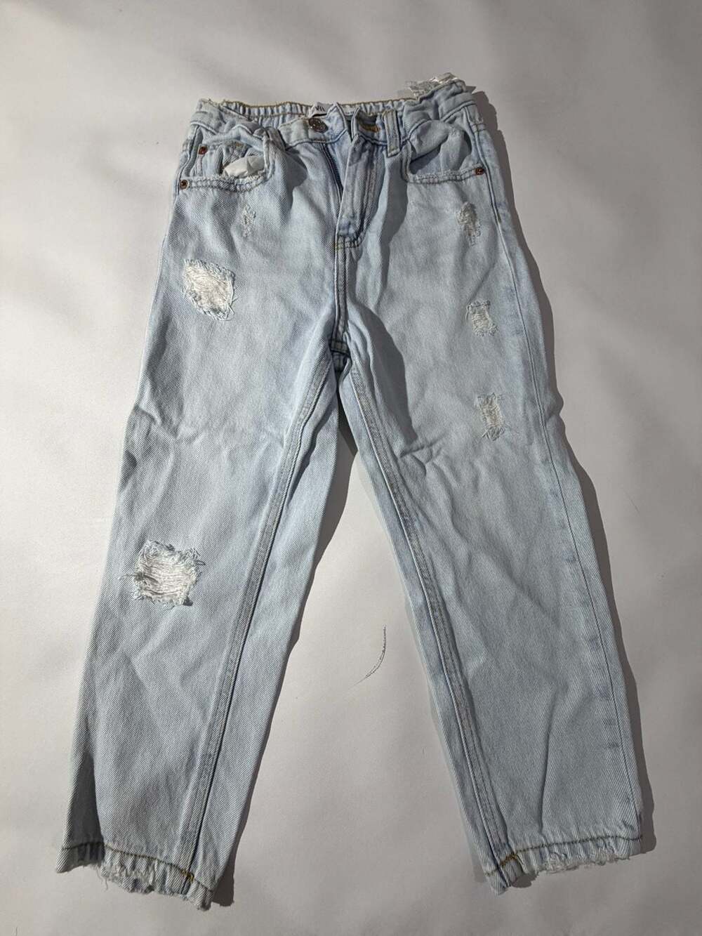 Zara Girls Size 8 Light Wash Distressed Ripped Baggy Jeans